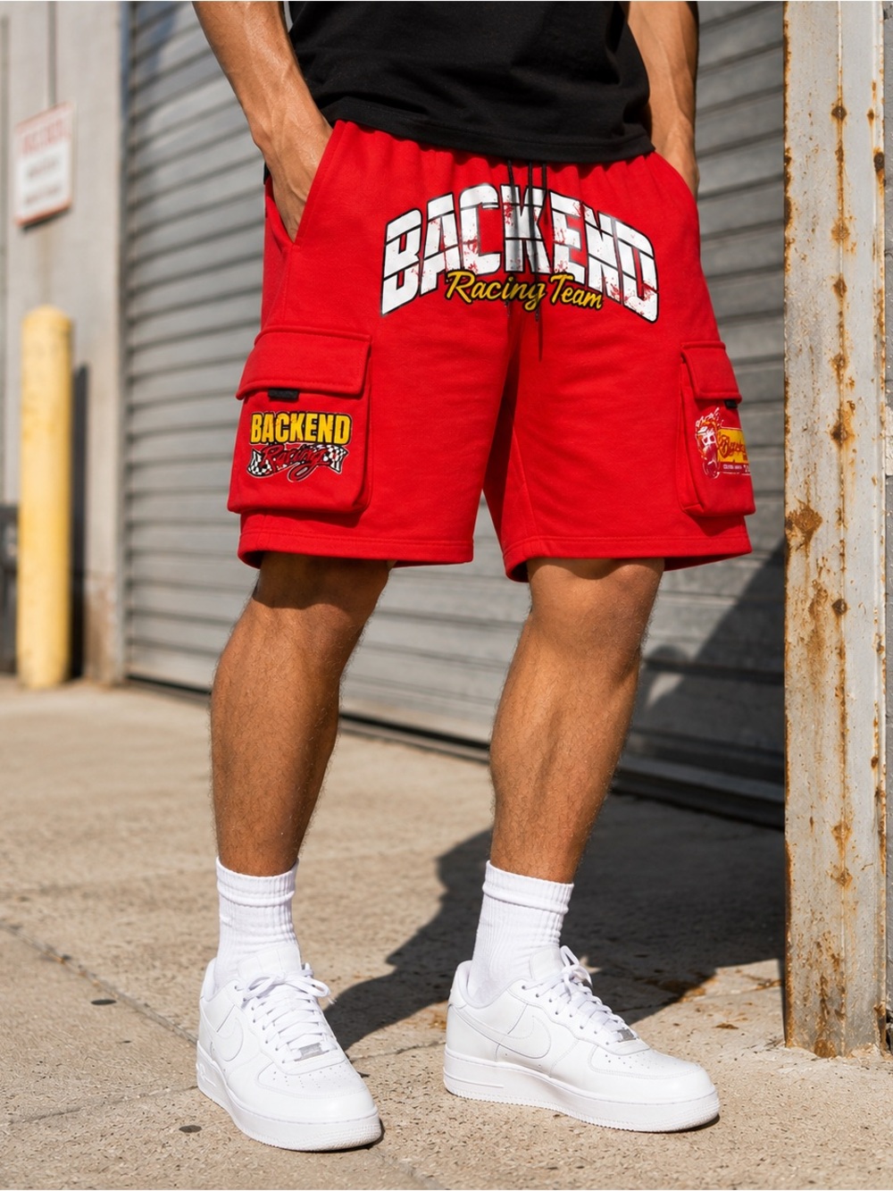 Backend Original Red Racing Team Athletic Cargo Shorts for Men - Picture 11 of 11